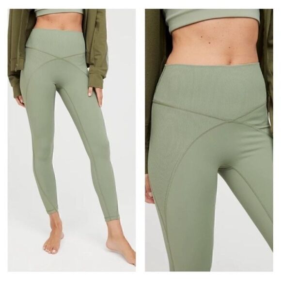 AEO Aerie High Waist Athleisure Ribbed Neutral Offline Goals 7/8 Leggings - Picture 1 of 6